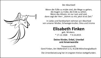 Traueranzeige von Elisabeth Finken von Rheinische Post