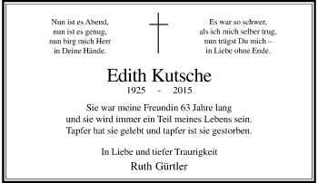 Traueranzeige von Edith Kutsche von Rheinische Post