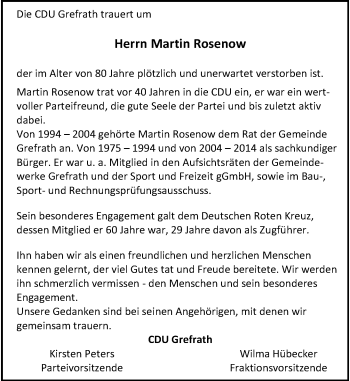 Traueranzeige von Martin Rosenow von Rheinische Post