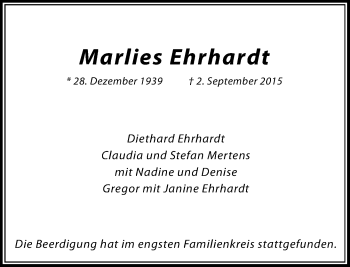 Traueranzeige von Marlies Ehrhardt von Rheinische Post