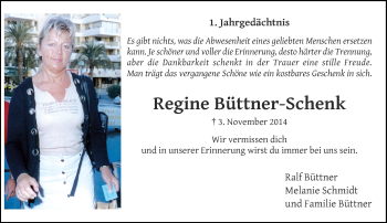 Traueranzeige von Regine Büttner-Schenk von Rheinische Post