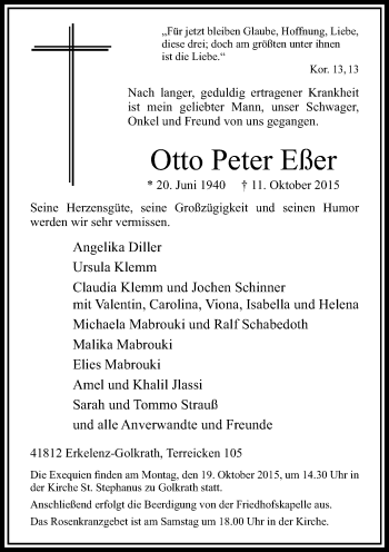 Traueranzeige von Otto Peter Eßer von Rheinische Post