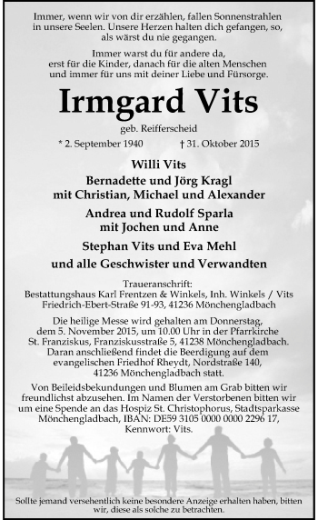 Traueranzeige von Irmgard Vits von Rheinische Post