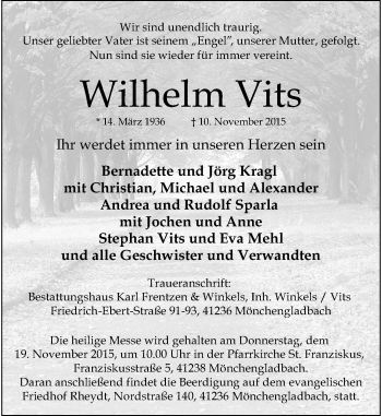 Traueranzeige von Wilhelm Vits von Rheinische Post