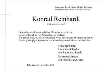 Traueranzeige von Konrad Reinhardt von Rheinische Post