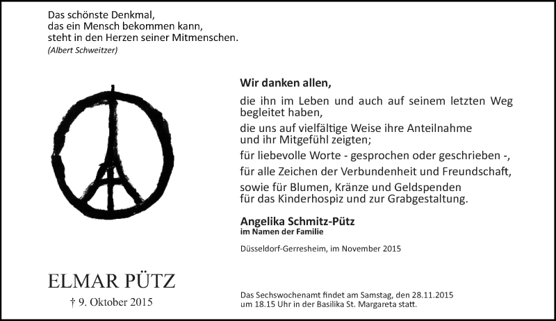  Traueranzeige für Elmar Pütz vom 21.11.2015 aus Rheinische Post