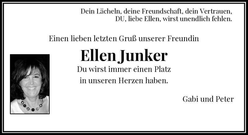  Traueranzeige für Ellen Junker vom 21.11.2015 aus Rheinische Post
