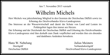 Traueranzeige von Wilhelm Michels von Rheinische Post
