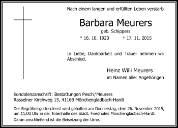 Traueranzeige von Barbara Meurers von Rheinische Post