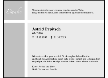 Traueranzeige von Astrid Prpitsch von Rheinische Post