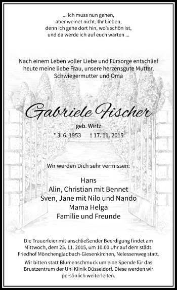 Traueranzeige von Gabriele Fischer von Rheinische Post