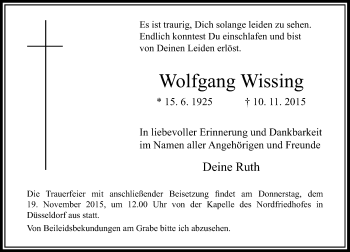 Traueranzeige von Wolfgang Wissing von Rheinische Post