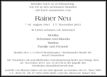 Traueranzeige von Rainer Neu von Rheinische Post
