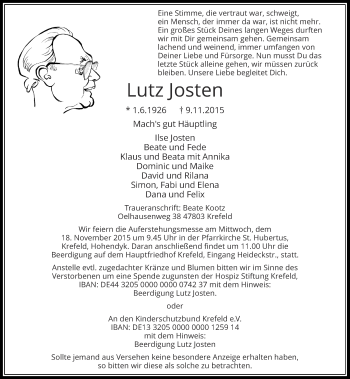 Traueranzeige von Lutz Josten von Rheinische Post