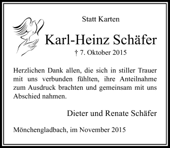 Traueranzeige von Karl-Heinz Schäfer von Rheinische Post