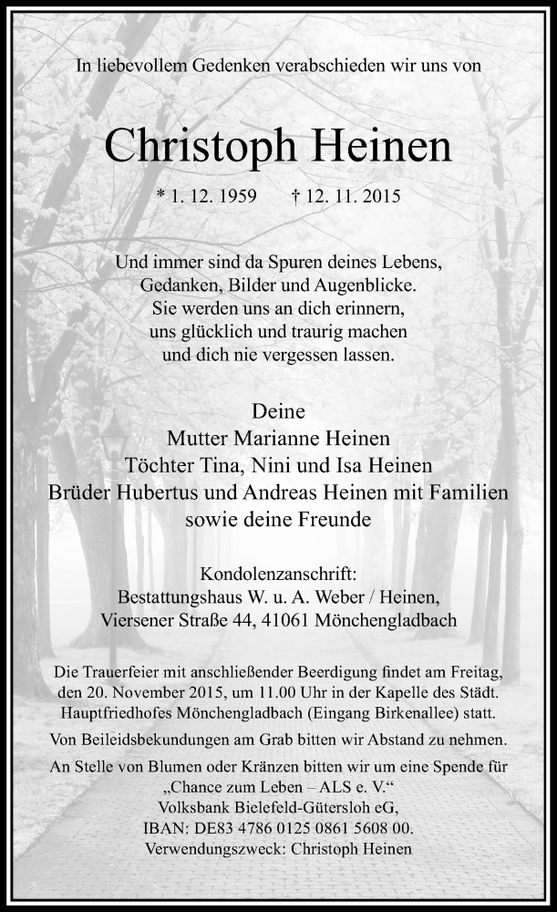  Traueranzeige für Christoph Heinen vom 18.11.2015 aus Rheinische Post