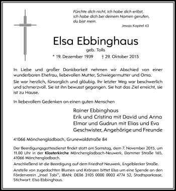 Traueranzeige von Elsa Ebbinghaus von Rheinische Post