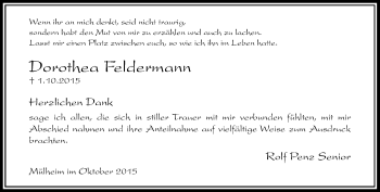 Traueranzeige von Dorothea Feldermann von Rheinische Post
