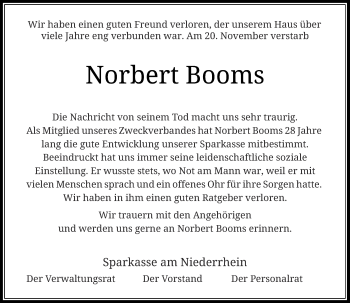 Traueranzeige von Norbert Booms von Rheinische Post