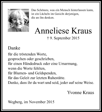 Traueranzeige von Anneliese Kraus von Rheinische Post