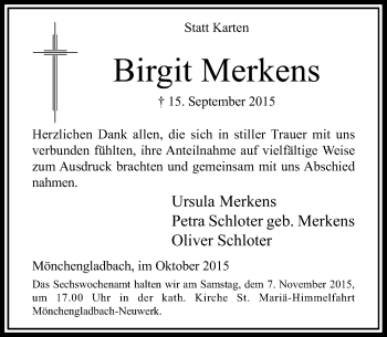 Traueranzeige von Birgit Merkens von Rheinische Post