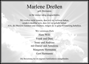 Traueranzeige von Marlene Dreßen von Rheinische Post