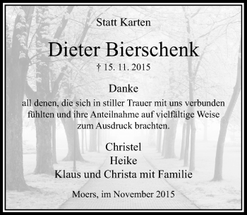 Traueranzeige von Dieter Bierschenk von Rheinische Post