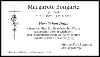 Traueranzeige von Margarete Bongartz von Rheinische Post