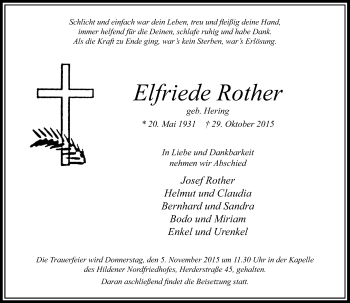 Traueranzeige von Elfriede Rother von Rheinische Post