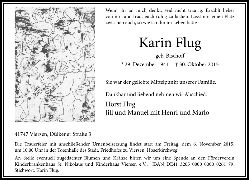  Traueranzeige für Karin Flug vom 04.11.2015 aus Rheinische Post