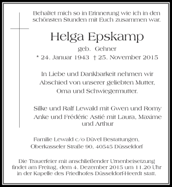 Traueranzeige von Helga Epskamp von Rheinische Post
