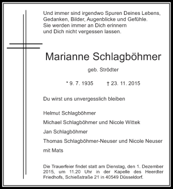 Traueranzeige von Marianne Schlagböhmer von Rheinische Post