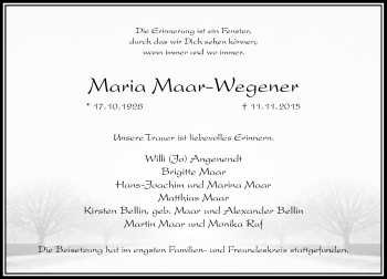 Traueranzeige von Maria Maar-Wegener von Rheinische Post