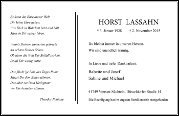 Traueranzeige von Horst Lassahn von Rheinische Post