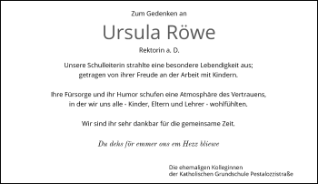 Traueranzeige von Ursula Röwe von Rheinische Post