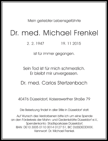 Traueranzeige von Michael Frenkel von Rheinische Post