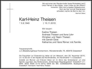 Traueranzeige von Karl-Heinz Theisen von Rheinische Post