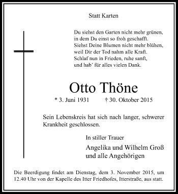 Traueranzeige von Otto Thöne von Rheinische Post