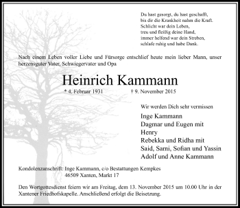 Traueranzeige von Heinrich Kammann von Rheinische Post