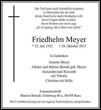 Traueranzeige von Friedhelm Meyer von Rheinische Post