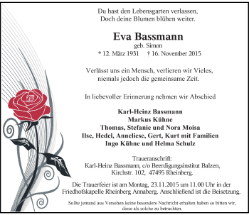 Traueranzeige von Eva Bassmann von Rheinische Post