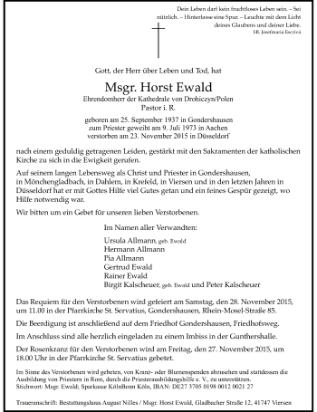 Traueranzeige von Horst Ewald von Rheinische Post