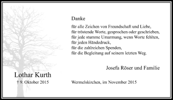 Traueranzeige von Lothar Kurth von Rheinische Post