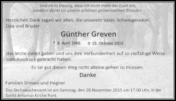 Traueranzeige von Günther Greven von Rheinische Post