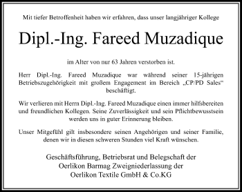 Traueranzeige von Fareed Muzadique von Rheinische Post