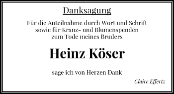 Traueranzeige von Heinz Köser von Rheinische Post