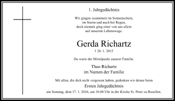 Traueranzeige von Gerda Richartz von Rheinische Post