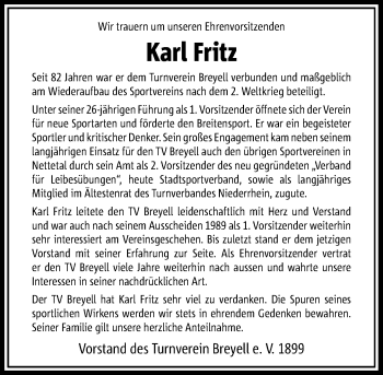 Traueranzeige von Karl Fritz von Rheinische Post