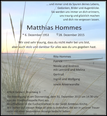 Traueranzeige von Matthias Hommes von Rheinische Post