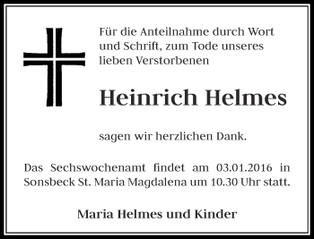 Traueranzeige von Heinrich Helmes von Rheinische Post